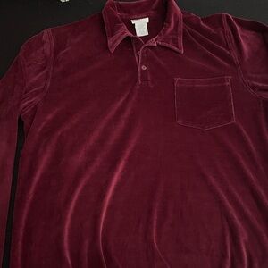 VTG Irvine Park burgundy long sleeve collared velour top mens sz XL Tall